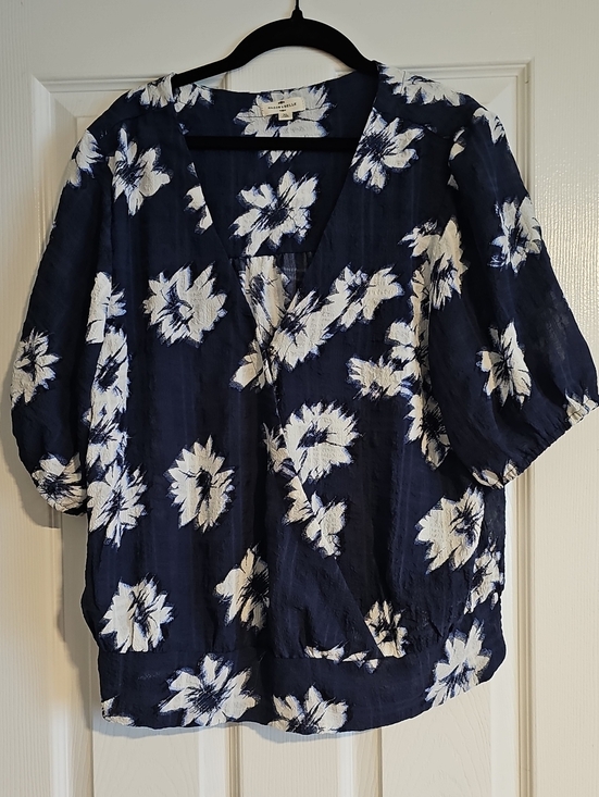 Ann Taylor Tops - Mason & Belle Navy and White Floral V-Neck Blouse